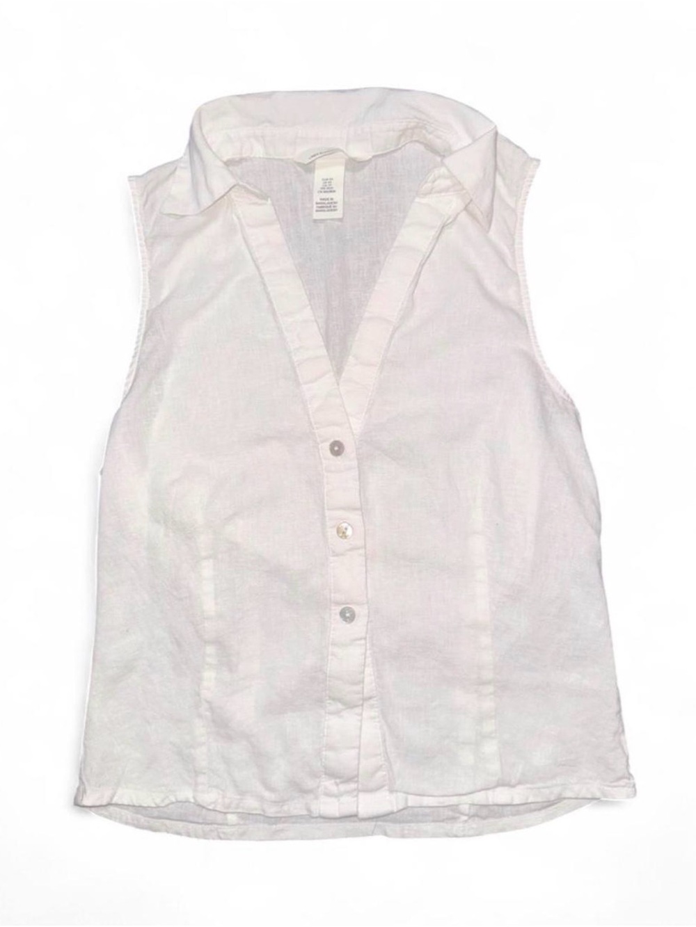 H&M White Sleeveless Button-Front Linen Tank